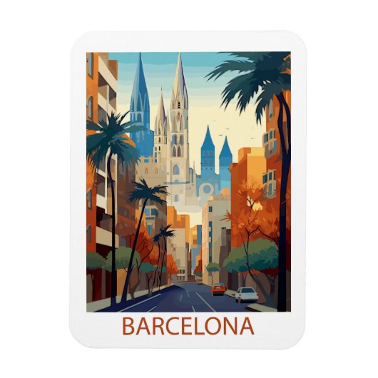 Magnet Flexible Illustration du Vintage voyage Retro Barcelona (Vertical)