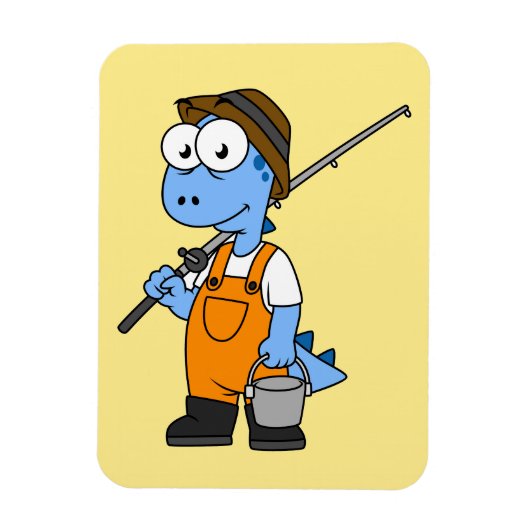 Magnet Flexible Illustration D'Un Pêcheur D'Allosaurus. (Vertical)