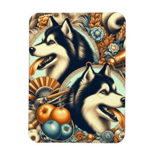 Magnet Flexible Illustration Retro Siberian Husky