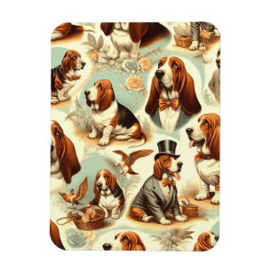 Magnet Flexible Illustration vintage Basset Hound en toute transpa