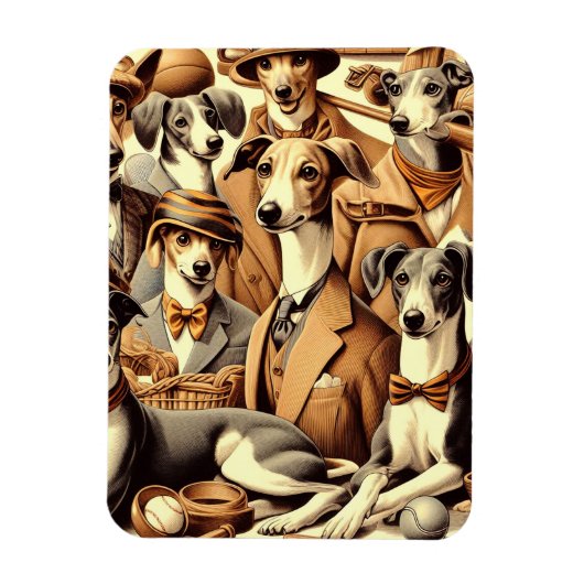 Magnet Flexible Illustration vintage de Greyhound (Vertical)