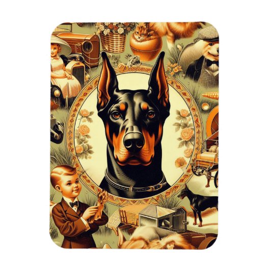 Magnet Flexible Illustration vintage Doberman (Vertical)