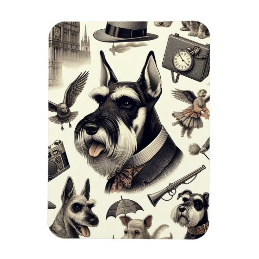 Magnet Flexible Illustration vintage Schnauzer (Vertical)