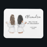 Magnet Flexible Illustré Serez-vous mon aimant de servante<br><div class="desc">Simple et classique : "Serez-vous ma demoiselle d'honneur ?" avec un aimant représentant une femme d'honneur. Customisez le nom et le rôle à votre préférence. Consultez notre collection pour d'autres coiffures et robes.</div>