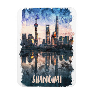 Magnet Flexible Impression d'art aquarelle de la skyline de Shangh