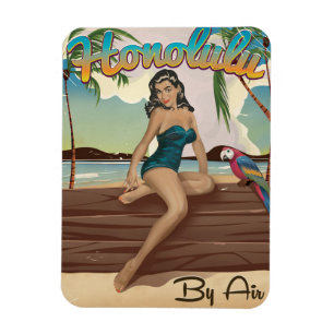 Magnet Flexible Impression de voyage rétro vintage Honolulu
