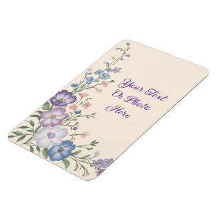 Magnet Flexible Imprimé floral botanique violet pastel, blanc et b