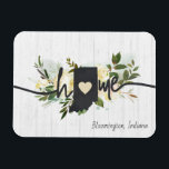 Magnet Flexible Indiana State Personnalisé Your Home City Rustic<br><div class="desc">Indiana State A Personnalisé Votre Ville D'Accueil Design Floral Rustique. Avec de jolies fleurs jaunes et blanches crème d'aquarelle, des traits de pinceau de peinture, une forme de coeur mignonne, une texture chic en bois blanc et une police de caractères brossée tendance. Fait un grand cadeau pour toute personne de...</div>