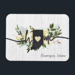 Magnet Flexible Indiana State Personnalisé Your Home City Rustic<br><div class="desc">Indiana State A Personnalisé Votre Ville D'Accueil Design Floral Rustique. Avec de jolies fleurs jaunes et blanches crème d'aquarelle, des traits de pinceau de peinture, une forme de coeur mignonne, une texture chic en bois blanc et une police de caractères brossée tendance. Fait un grand cadeau pour toute personne de...</div>