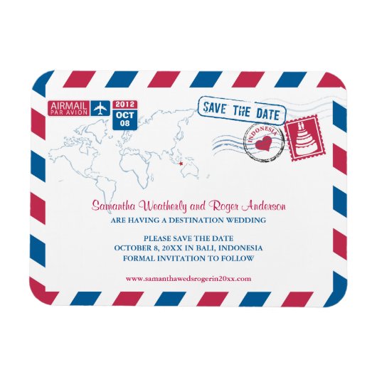Magnet Flexible Indonésie Air Mail Wedding Enregistrer la Date 3x4 (Horizontal)