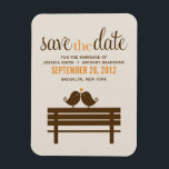Magnet Flexible Inséparables sur le Mariage Park Bench<br><div class="desc">Mariage Enregistrer la date Les annonces ou les faveurs présentent une adorable illustration de deux oiseaux perchés sur un banc du parc. Parfait pour tout mariage d'automne, d'hiver, d'été ou de printemps. Visitez notre magasin pour des produits assortis et des articles de papeterie plus nuptiale comme des invitations de mariage,...</div>