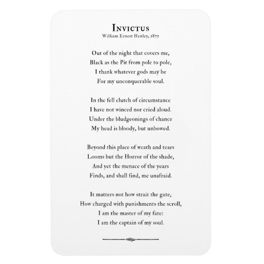 Magnet Flexible Invictus Poem, citation inspirante aimant frigo (Vertical)