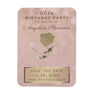 Magnet Flexible Invitation 50e Anniversaire Rose Or Fleur