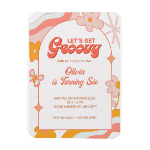 Magnet Flexible Invitation à une fête d'anniversaire Groovy pour f