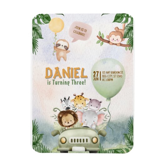 Magnet Flexible Invitation anniversaire Safari modifiable (Vertical)