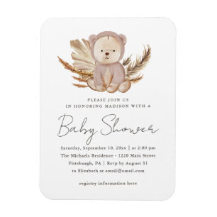 Magnet Flexible Invitation Baby shower Boho avec ours doux