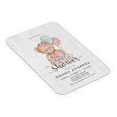 Magnet Flexible Invitation Baby shower fille ours en bois blanc (Côté Droit)