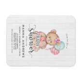 Magnet Flexible Invitation Baby shower fille ours en bois blanc (Horizontal)