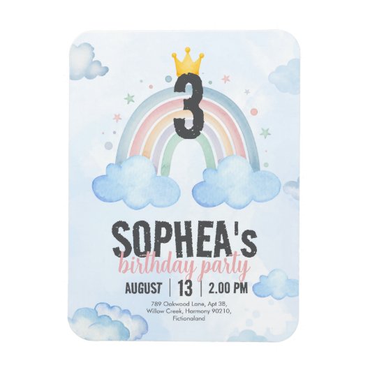 Magnet Flexible Invitation d'anniversaire Arc-en-ciel Magique (Vertical)