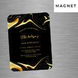 Magnet Flexible Invitation d'anniversaire de luxe moderne en or no<br><div class="desc">Un arrière - plan noir. Décoré de faux tourbillons dorés. Personnalisez et ajoutez votre nom et les détails de votre fête.</div>
