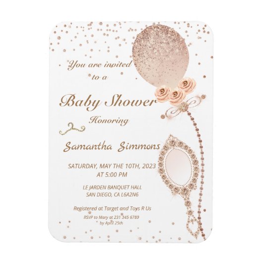 Magnet Flexible Invitation de Baby shower rose Gold Glittery (Vertical)