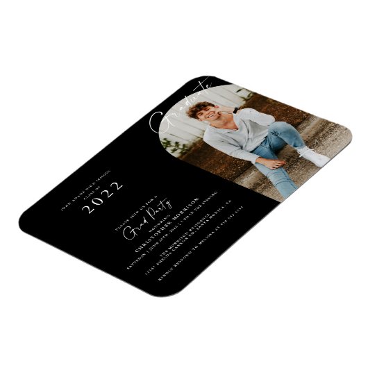 Magnet Flexible Invitation de graduation photo minimale en noir/bl (Côté Gauche)