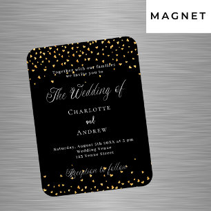 Magnet Flexible Invitation de luxe en noir avec coeurs dorés pour 