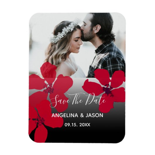 Magnet Flexible Invitation de mariage à fleurs rouges pour sauver (Vertical)