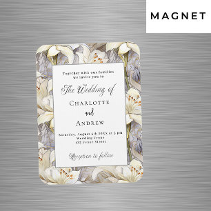 Magnet Flexible Invitation de mariage rétro argent lis blancs