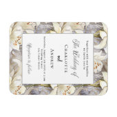 Magnet Flexible Invitation de mariage rétro argent lis blancs (Horizontal)