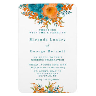 Magnet Flexible Invitation de mariage turquoise et orange de fleur