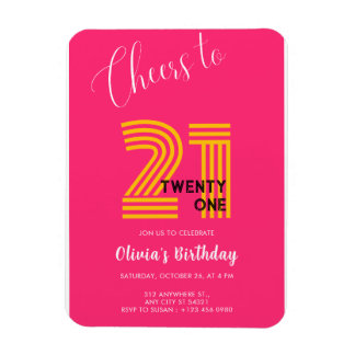 Magnet Flexible Invitation minimaliste rose pour 21 ans 