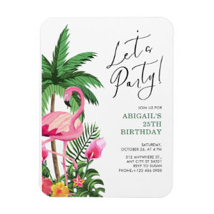 Magnet Flexible Invitation rose tropical hawaïenne pour 25e annive