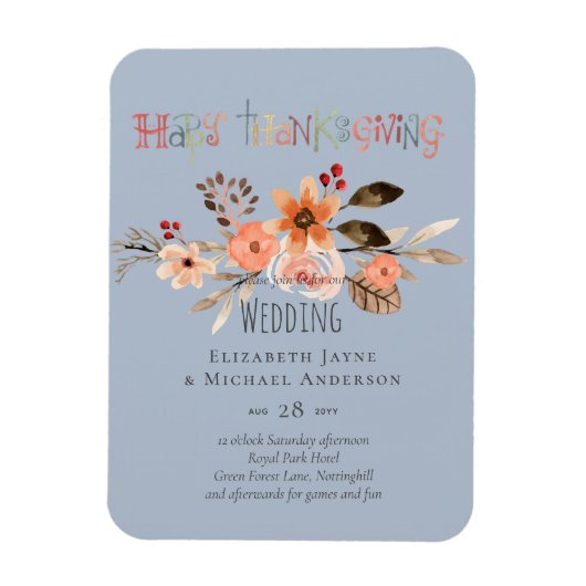 Magnet Flexible Invitations de mariage Thanksgiving Dusty Blue Ora (Vertical)