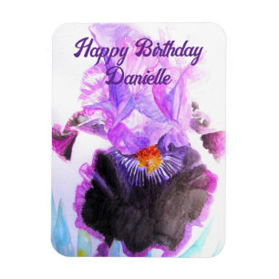 Magnet Flexible Iris Pourpre Fleur Aquarelle Florale Anniversaire
