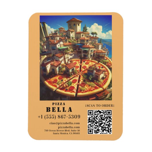 Magnet Flexible Italian Pizza Scan to Order QR Code Custom (Vertical)