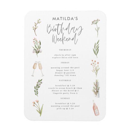 Magnet Flexible Itinéraire d'anniversaire floral aquarelle (Vertical)