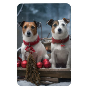 Magnet Flexible Jack Russell Snowy Sleigh Décor de Noël
