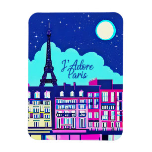 Magnet Flexible J'adore Paris - Imaginaire Paris sous une Pleine l