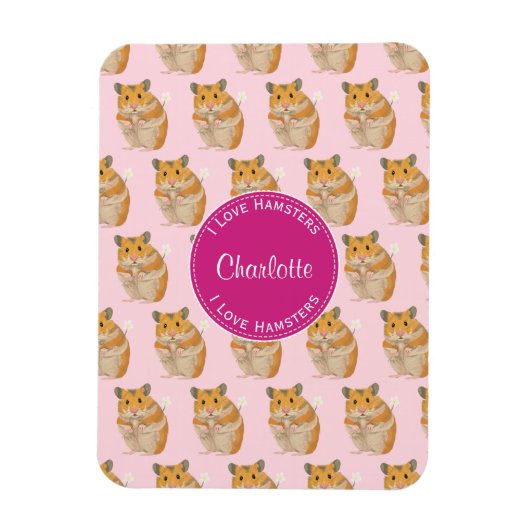 Magnet Flexible J'aime le motif rose de hamster de hamsters (Vertical)