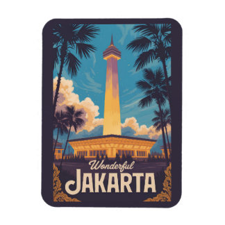 Magnet Flexible Jakarta Indonesia Illustration Travel Art Vintage