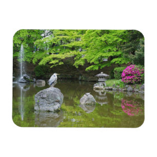 Magnet Flexible Japon, Kyoto. Héron dans des feuilles vertes fraîc