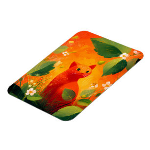 Magnet Flexible Jardin de fleurs sauvages au chat rouge fantaisist