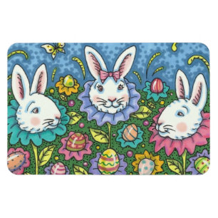 MAGNET FLEXIBLE JARDIN D'OEUFS DE PÂQUES BLANCS, FLEURS DE RABBIT