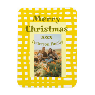 Magnet Flexible Jaune blanc carreaux rétro Noël vacances famille