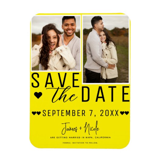 Magnet Flexible Jaune clair moderne Enregistrer la date 2 Mariage (Vertical)