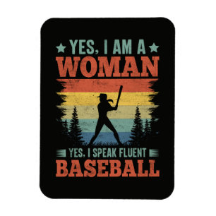 Magnet Flexible Je parle couramment joueur de baseball féminin fan