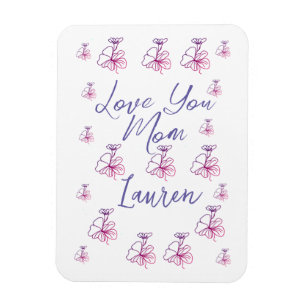 Magnet Flexible je t'aime maman fleurs mauve mauve nom simpl