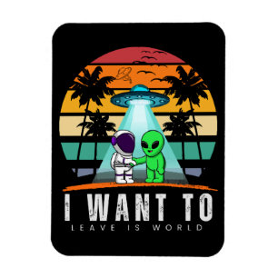 Magnet Flexible Je veux quitter ce monde Alien Vintage Sunset
