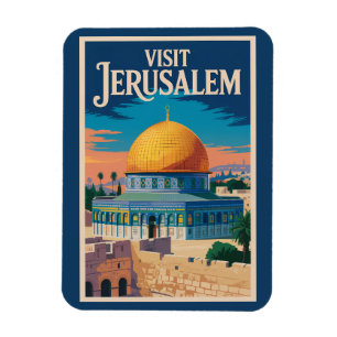 Magnet Flexible Jérusalem Israël Illustration Voyage Art Vintage